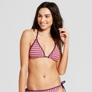 Mossimo Red White Blue Striped Shell Stitch Triangle Bikini Top NWOT L